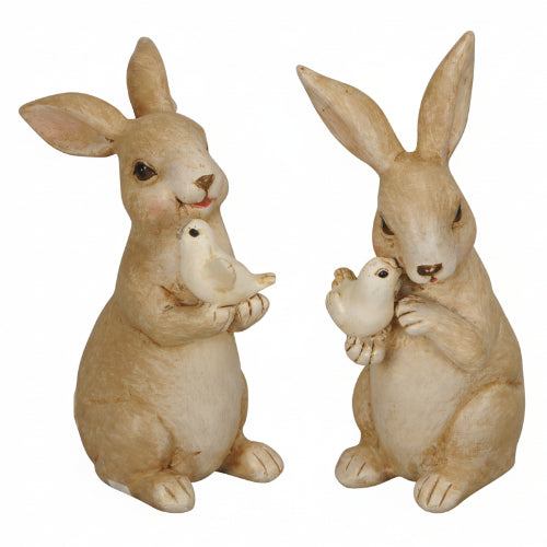 Pair of Bunny with Bird Ornaments 10.5 cm