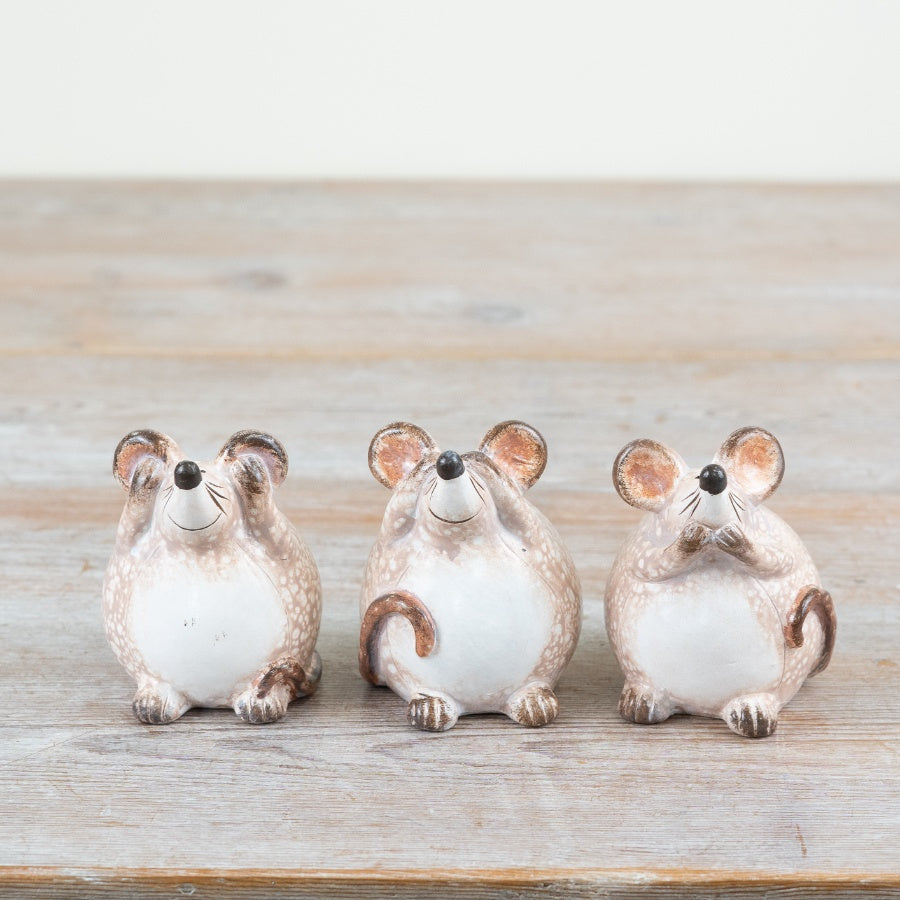 3 Wise Mice - Ceramic Ornaments - 8.5cm See No Evil, Hear No Evil, Speak No Evil
